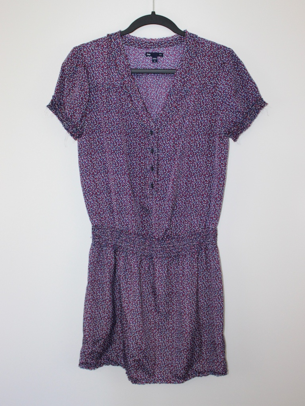 Gap Navy Ditsy Floral Button Front Mini Dress Short Sleeve XS